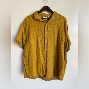 Baird McNutt x Murano Shirt Mens XL‎ Yellow Linen Cotton Floral Print Button Up